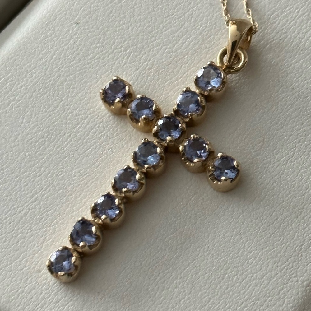 LeVian 14KT Yellow Gold 2 CT Blueberry Tanzanite Cross Necklace